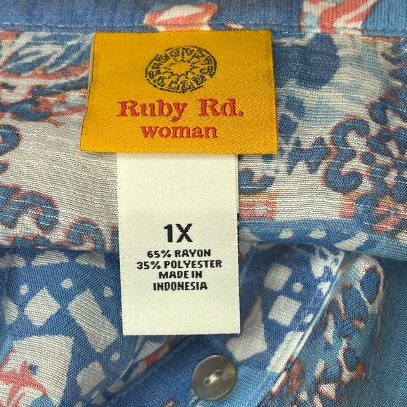 Ruby Rd Womens Pastel Pleated V-Neck Full Button Tunic Top Size 1X Easter/Spring - Picture 6 of 7